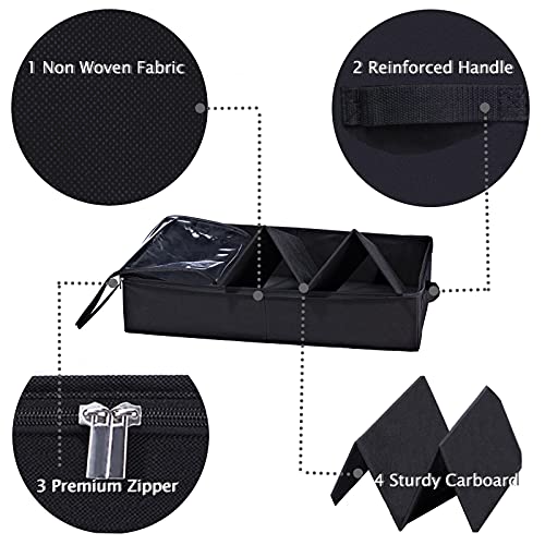 QINSAWAKA Underbed Storage Containers Under Bed Storage Drawer Organizer With Sturdy Structure for Clothes, Blankets, Shoes, Three-side Open Chunky zippers Firm Sides & Bottom 2 Pack, Black