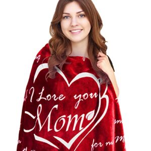 longtm mom blanket, mom gifts, mom birthday gift, valentine's day gift, from daughter or son, warm soft throw blanket 65” x 50” (red)