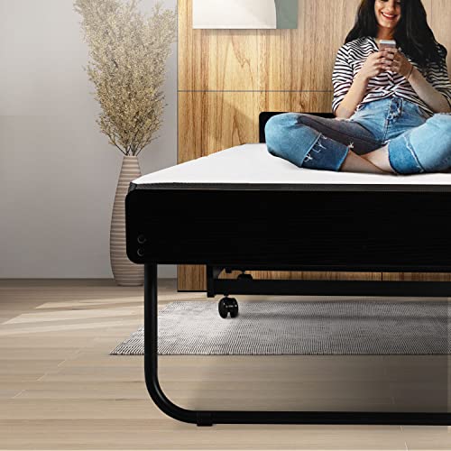 FUNKOCO Single Folding Bed with 4” Memory Foam Mattress for Adults,Portable Rollaway Cot Size Guest Bed with Sturdy Steel Frame on Wheels for Home & Office,78 x 30 Inch
