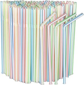 600pcs plastic drinking straws, flexible straws, 8" long, stripes multiple colors straws,suitable for various drinks, juice, milk, tea, cocktails, parties, daily use (600pcs)