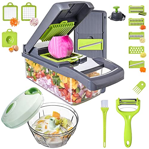 Vegetable Chopper Slicer 16-in-1 with Spice Chopper Set 7 Blades Veggie Dicer Onion Fruit Cutter (gray set)