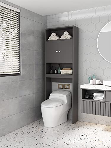 VACCU Household Bathroom Shelf, Toilet, Bathroom SpaceSaver, Bathroom, Tolllet Storage Cabinet, White, MDF Board (Grey)