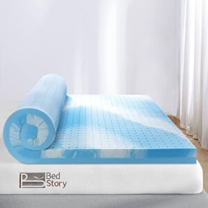 bedstory [firm but still hugs you] 4 inch memory foam mattress topper queen, gel swirl foam bed toppers ventilated mattress pad for pressure relieving