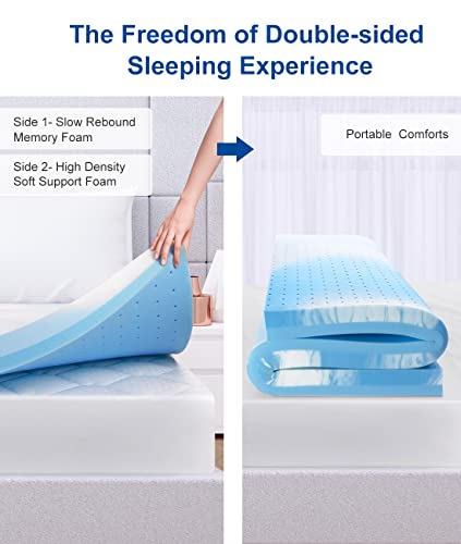 BedStory [Firm But Still Hugs You] 4 Inch Memory Foam Mattress Topper Queen, Gel Swirl Foam Bed Toppers Ventilated Mattress Pad for Pressure Relieving