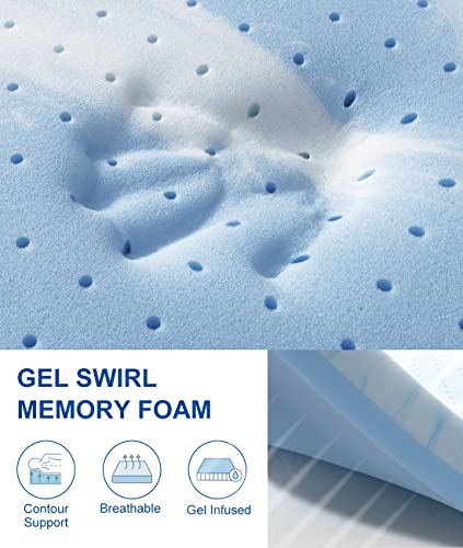 BedStory [Firm But Still Hugs You] 4 Inch Memory Foam Mattress Topper Queen, Gel Swirl Foam Bed Toppers Ventilated Mattress Pad for Pressure Relieving
