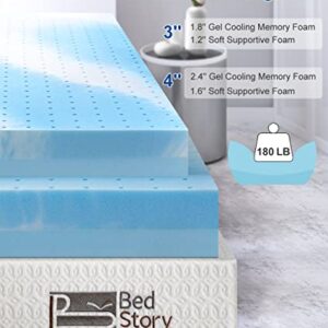 BedStory [Firm But Still Hugs You] 4 Inch Memory Foam Mattress Topper Queen, Gel Swirl Foam Bed Toppers Ventilated Mattress Pad for Pressure Relieving