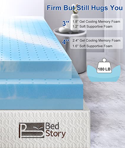 BedStory [Firm But Still Hugs You] 4 Inch Memory Foam Mattress Topper Queen, Gel Swirl Foam Bed Toppers Ventilated Mattress Pad for Pressure Relieving