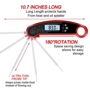 Nescope Digital Meat Thermometer Instant Read Waterproof Food Thermometer BBQ Thermometer with Backlight Magnet Calibration Thermometer for Kitchen Outdoor Cooking BBQ Grill Candy (Red) (Red)