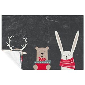 christmas reindeer polar bear rabbit prints soft warm cozy blanket throw for bed couch sofa picnic camping beach, 150×100cm