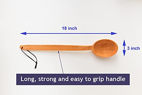 ECOSALL Heavy Duty Large Wooden Spoon 18-inch, Long Handle Cooking Spoon With a Scoop. Nonstick Big Spoon for Stirring, Mixing Cajun Crawfish Boil, Wall Décor. Super Strong Sturdy Giant Hardwood Spoon