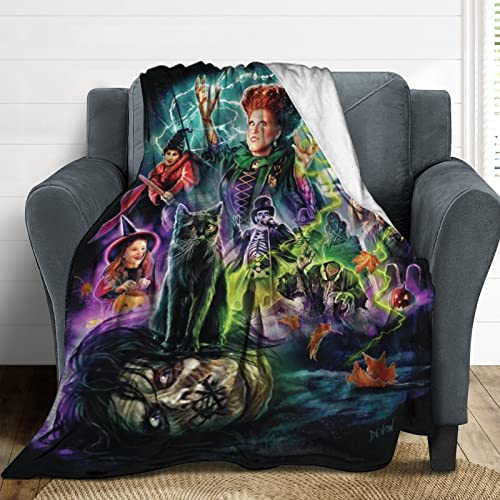 Hocus Pocus Flannel Throw Blanket,Ultra-Soft Blankets,Witch Fleece Blankets Comfortable Warm Suitable for Couch Sofa Bed Home All Seasons Gifts for Women ＆ Men 50x40 inch (Black 1, 50"X40")