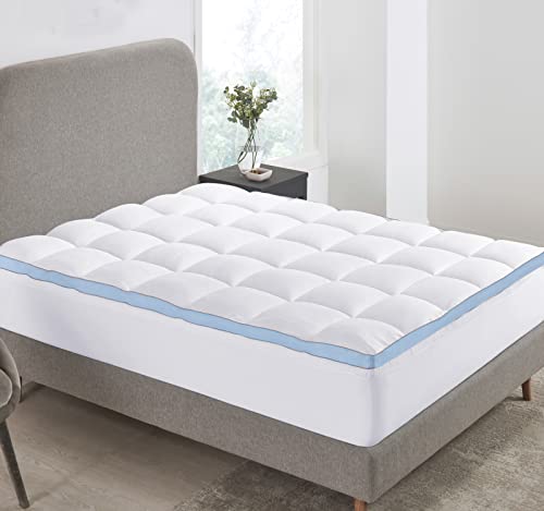 Luxury Mattress Topper Queen Size, Soft Fluffy Cooling Pillow Top Queen Mattress Topper for Bed