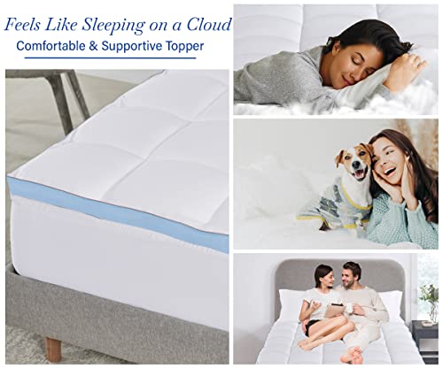 Luxury Mattress Topper Queen Size, Soft Fluffy Cooling Pillow Top Queen Mattress Topper for Bed