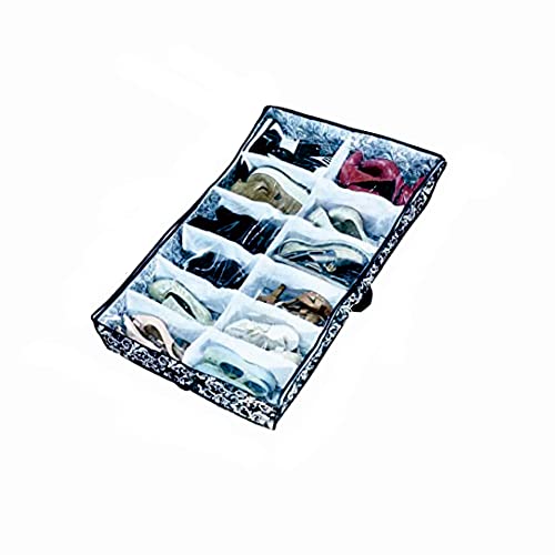 Shonpy Men/Woman 12 Cells See Through Underbed shoes and boots Storage Bag Organizer with black and white flower (black)