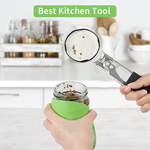 Jar Opener for Weak Hands, Jar Lid Opener for Senior Arthritis, Adjustable Stainless Steel Bottle Open Tool+Rubber Gripper Pad, Longer Handheld Canning Jar Opener Effortless for Any-Size Caps…