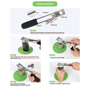 Jar Opener for Weak Hands, Jar Lid Opener for Senior Arthritis, Adjustable Stainless Steel Bottle Open Tool+Rubber Gripper Pad, Longer Handheld Canning Jar Opener Effortless for Any-Size Caps…