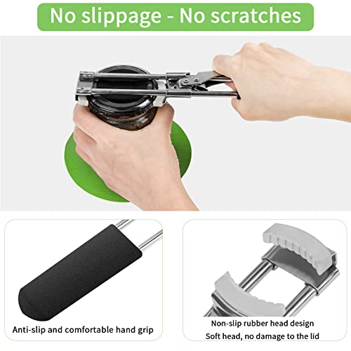 Jar Opener for Weak Hands, Jar Lid Opener for Senior Arthritis, Adjustable Stainless Steel Bottle Open Tool+Rubber Gripper Pad, Longer Handheld Canning Jar Opener Effortless for Any-Size Caps…