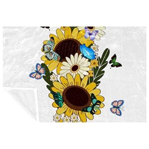 Beautiful Butterfly Sunflower Prints Soft Warm Cozy Blanket Throw for Bed Couch Sofa Picnic Camping Beach, 150×100cm