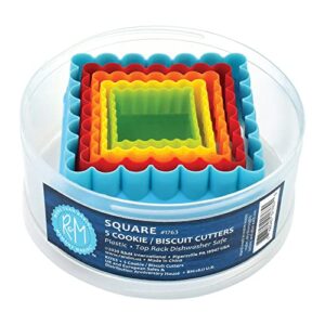 r&m international square cookie and biscuit cutters, assorted sizes, bright colors, 5-piece set