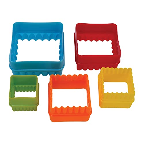 R&M International Square Cookie and Biscuit Cutters, Assorted Sizes, Bright Colors, 5-Piece Set