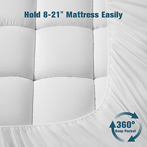 Shilucheng King Mattress Topper, Extra Thick Cooling Mattress Pad for Back Pain, Breathable Fluffy Ultra Soft Pillow Top Down Alternative Fill Mattress Pad Cover (78x80 Inches, White)