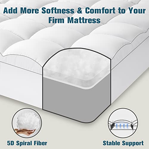 Shilucheng King Mattress Topper, Extra Thick Cooling Mattress Pad for Back Pain, Breathable Fluffy Ultra Soft Pillow Top Down Alternative Fill Mattress Pad Cover (78x80 Inches, White)