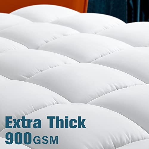 Shilucheng King Mattress Topper, Extra Thick Cooling Mattress Pad for Back Pain, Breathable Fluffy Ultra Soft Pillow Top Down Alternative Fill Mattress Pad Cover (78x80 Inches, White)