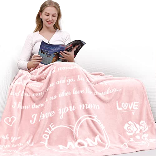 Aiideals Gifts for Mom, Birthday Gifts for Women, Mom Birthday Gifts from Daughter or Son, I Love You Mother Gift Blanket for Valentines Day, for Mom, 65x55 inch, Blush