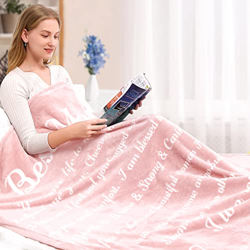 Aiideals Gifts for Mom, Birthday Gifts for Women, Mom Birthday Gifts from Daughter or Son, I Love You Mother Gift Blanket for Valentines Day, for Mom, 65x55 inch, Blush