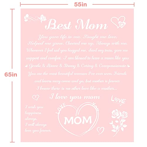 Aiideals Gifts for Mom, Birthday Gifts for Women, Mom Birthday Gifts from Daughter or Son, I Love You Mother Gift Blanket for Valentines Day, for Mom, 65x55 inch, Blush