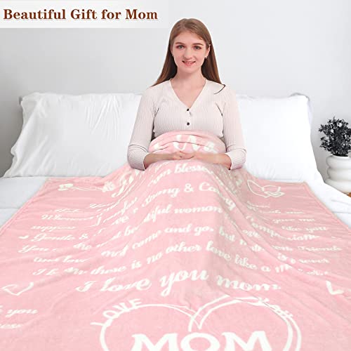 Aiideals Gifts for Mom, Birthday Gifts for Women, Mom Birthday Gifts from Daughter or Son, I Love You Mother Gift Blanket for Valentines Day, for Mom, 65x55 inch, Blush