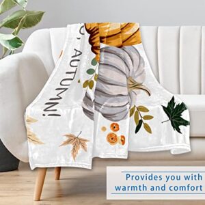 Ripen Pumpkin and Maple Leaves Prints Soft Warm Cozy Blanket Throw for Bed Couch Sofa Picnic Camping Beach, 150×100cm