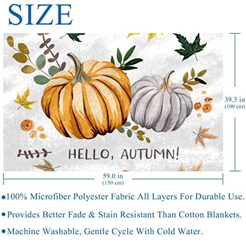 Ripen Pumpkin and Maple Leaves Prints Soft Warm Cozy Blanket Throw for Bed Couch Sofa Picnic Camping Beach, 150×100cm