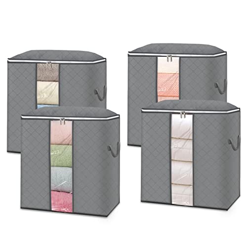 Ceither Large Storage Bag, 4 Pack Collapsible Storage Bins Organizer For Clothes Blankets Durable Fabric Smooth Zips Reinforced Handles, Visible Window Breathable Storage Box (vertical)