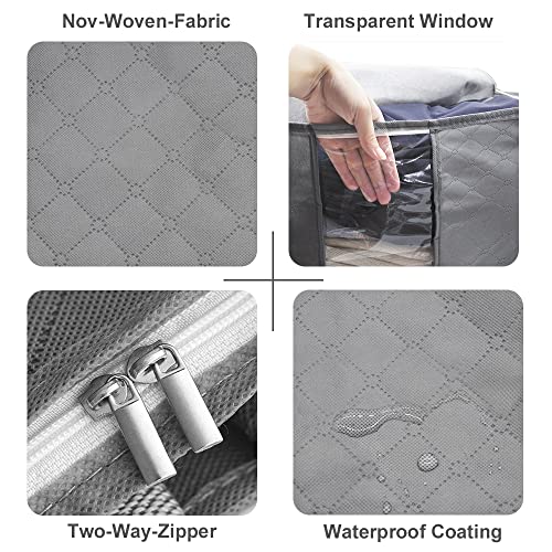 Ceither Large Storage Bag, 4 Pack Collapsible Storage Bins Organizer For Clothes Blankets Durable Fabric Smooth Zips Reinforced Handles, Visible Window Breathable Storage Box (vertical)