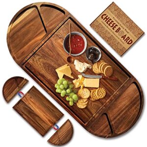 extra large 30” x 13” magnetic acacia wood charcuterie boards cheese board set with handles, serving tray and cutting board set, for housewarming new home christmas wedding bridal shower