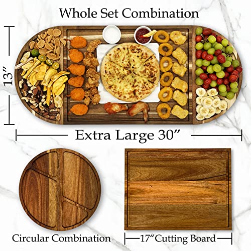 Extra Large 30” x 13” Magnetic Acacia Wood Charcuterie Boards Cheese Board Set with Handles, Serving Tray and Cutting Board Set, for Housewarming New Home Christmas Wedding Bridal Shower