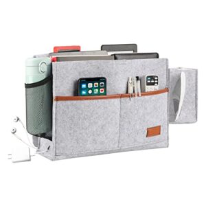 surblue bedside caddy felt bed storage organizer hanging bag with tissue box and water bottle pocket for mattress sofa bunk bed bed rails lightgray