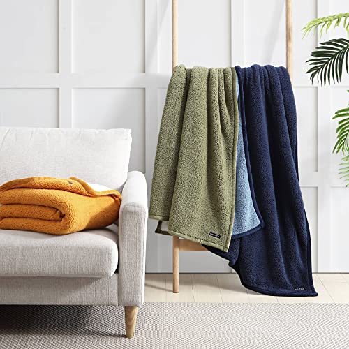 Nautica- Throw Blanket, Ultra Soft Plush Sherpa Home Décor, Reversible All Season Bedding (Solid Green/Ivory, 50 x 60)