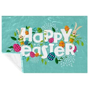 happy easter with flowers eggs prints soft warm cozy blanket throw for bed couch sofa picnic camping beach, 150×100cm