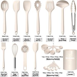 Silicone Kitchen Cooking Utensils Set, Umite Chef 22Pcs Heat Resistant Kitchen Utensils, Spatula, Spoon, Whisk, Dishwasher Safe Kitchen Utensil Gadgets Tools Set for Nonstick Cookware(Khaki)