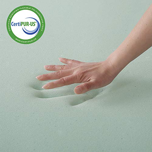 Mellow 4 Inch Memory Foam Mattress Topper with Cover, Calming Green Tea Infusion, Queen