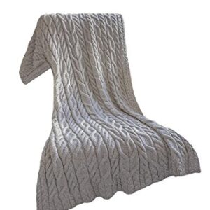 Irish Cable Knit Blanket Supersoft Merino Wool Throw Made in Ireland 40" x 60" (Toasted Oat)