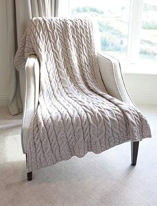 irish cable knit blanket supersoft merino wool throw made in ireland 40" x 60" (toasted oat)