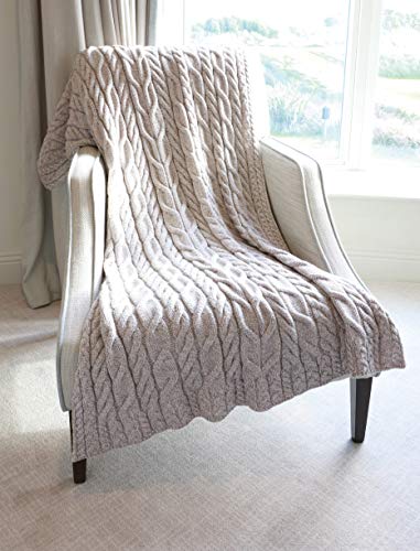 Irish Cable Knit Blanket Supersoft Merino Wool Throw Made in Ireland 40" x 60" (Toasted Oat)