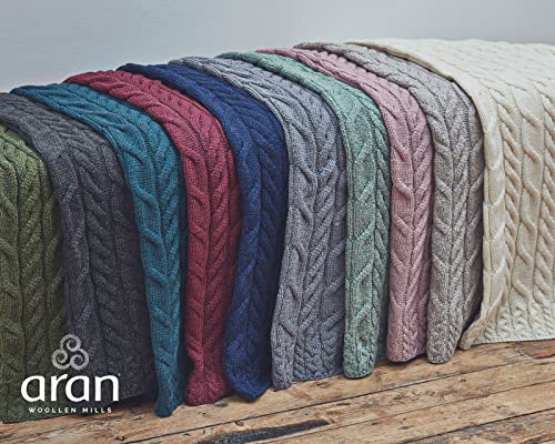 Irish Cable Knit Blanket Supersoft Merino Wool Throw Made in Ireland 40" x 60" (Toasted Oat)