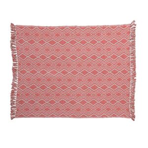 Creative Co-Op Recycled Cotton Blend Geometric Design and Fringe, Multicolor Throw Blanket, Pink