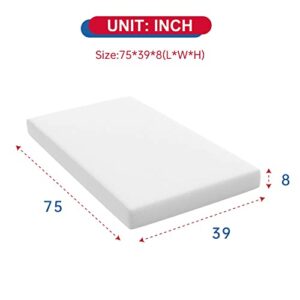 Yewuli Twin Mattress 8 Inch Gel Memory Foam Mattress in a Box, Medium Firm Mattresses for Cool Sleep Breathable Mattress with Cover, Pressure Relieving/Bed-in-a-Box, White