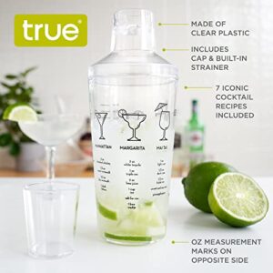 True Maraca Cocktail Recipe Shaker with Cap and Built In Strainer, 7 Drink Recipes with Measurements, Home Bar Accessories, Drink Mixer Handheld Bar Set, 16 oz.