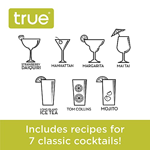 True Maraca Cocktail Recipe Shaker with Cap and Built In Strainer, 7 Drink Recipes with Measurements, Home Bar Accessories, Drink Mixer Handheld Bar Set, 16 oz.